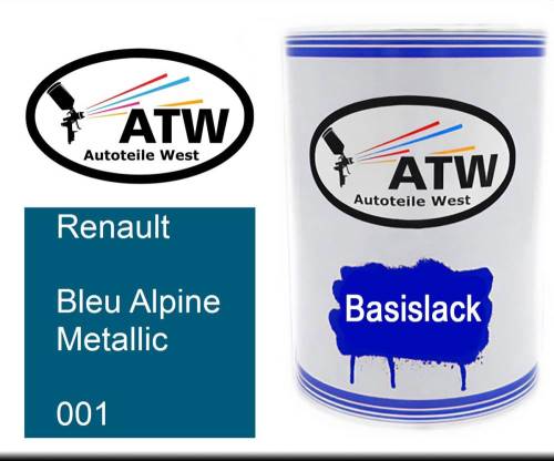 Renault, Bleu Alpine Metallic, 001: 500ml Lackdose, von ATW Autoteile West.